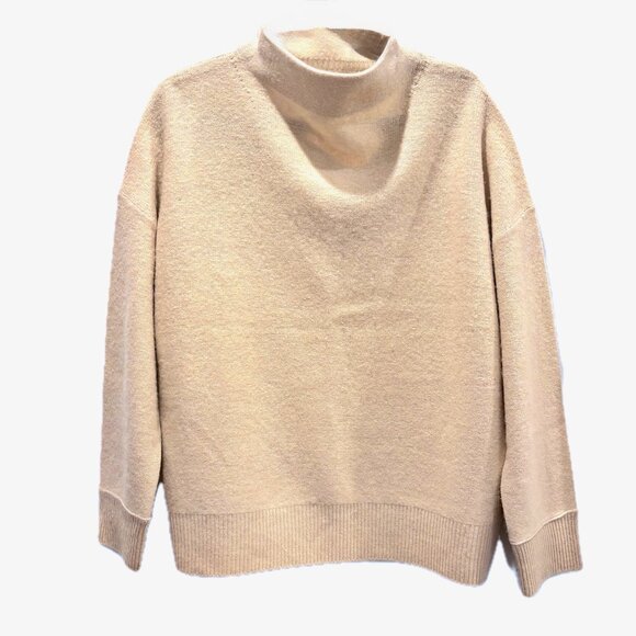 😊TAHARI 100% Cashmere Sweater Ultra Soft Mock Neck Relaxed Fit Beige Wm Sz M - Picture 4 of 11
